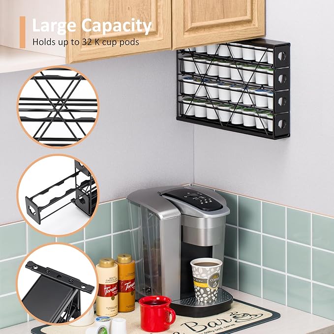 Rice rat k cup Holders for 4 Tier Coffee Pod Holder,Black Metal Space(32 pods)