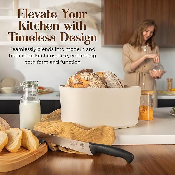Extra Large Bread Box for Kitchen Countertop with 2 Bread Bags - Sturdy Modern Construction, Ribbed Design Keeps Bread Fresh Longer - Large Sourdough Bread Box with Cutting Board Lid (Blue)