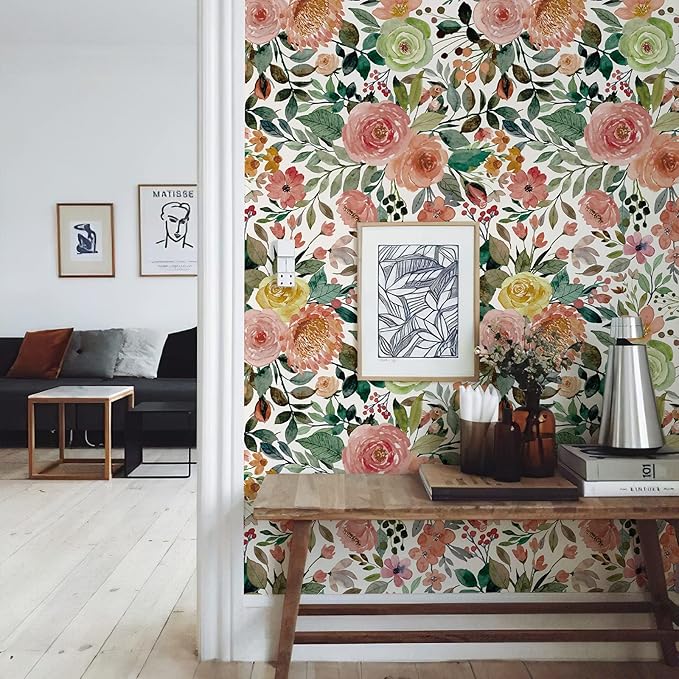 Floral Pattern Self-Adhesive Contact Paper, Oil and Water Resistant Drawer Liner Wallpaper for Dresser, Kitchen Cabinets, Dollhouse Walls, Arts & Crafts Decal (118.1" x 17.3", White Camellia)