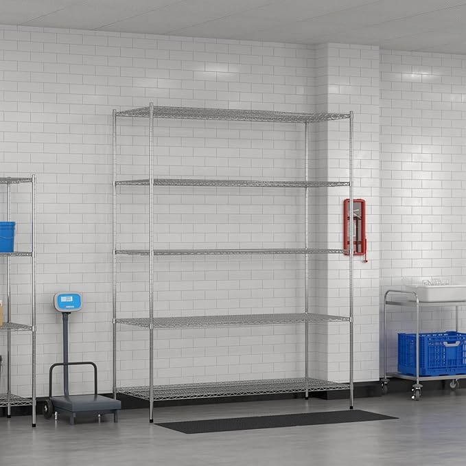 Commercial NSF Listed Chrome Stationary Wire Shelving Kit 30" x 72" x 96", with 5 Shelves Perfect for Warehouse, Walk-in Refrigerator, Freezer, Grocery Store, Restaurant, Dishroom