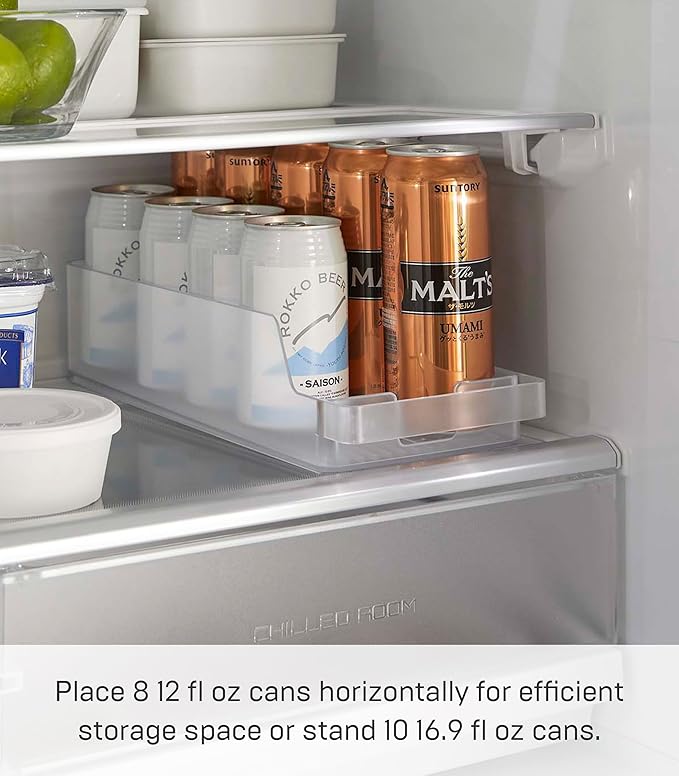 Yamazaki Home Tower Soda Can Organizer Dispenser For Refrigerator - Pop Or Bottle Holder For Fridge Or Cupboard Pantry With Handle - Abs Plastic -