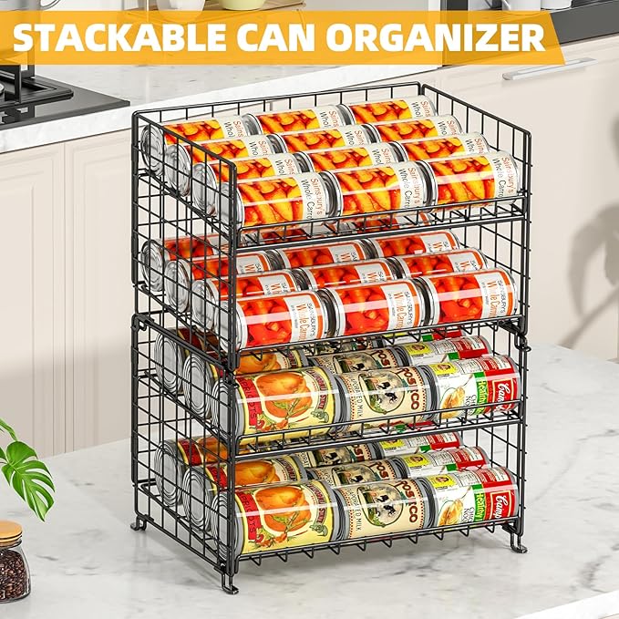 Adjustable Rack Organizer, Stackable 2-Tier Storage for Kitchen Pantry Cabinet, Can Holders for Food, Multifunctional Dispenser for Snacks Soda-3 Pack