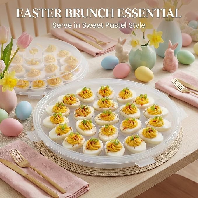 HANSGO Deviled Egg Containers with Lid, Portable Deviled Egg Platter Carrier Holder Trays with 22 Slots for Holiday Party and Home Kitchen, Clear