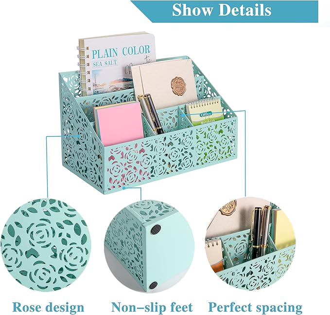 Modern Countertop Organizer, Desk Accessories - Organizer for Bills, Letters, Papers - Mail Sorter, Pencil Holder (Blue)