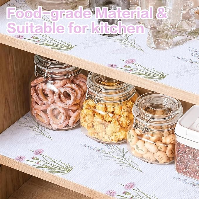 Terravue Floral Shelf Liner for Kitchen Cabinets Non Adhesive Drawer Liners Non Slip Cupboard Liner Flower Cabinet Liners Strong Grip Kitchen Shelves Dresser Waterproof Easy to Clean 12IN x 10FT