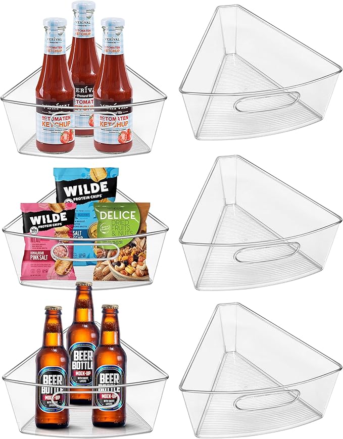 Lazy Susan Organizer Bins for 26"-27" Diameter Corner Cabinet Lazy Susan, 6 Pack, Clear Plastic Cabinet and Pantry Storage Bin, 1/8 Wedge-Food Safe, BPA Free