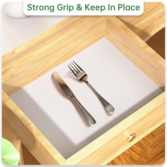Shelf and Drawer Liner for Kitchen Cabinet, Non-Adhesive 18in x 240in Waterproof Durable Thickened EVA Material Easy-to-Cut Contact Paper Non Slip Mat for Refrigerator, Cupboard, Dresser