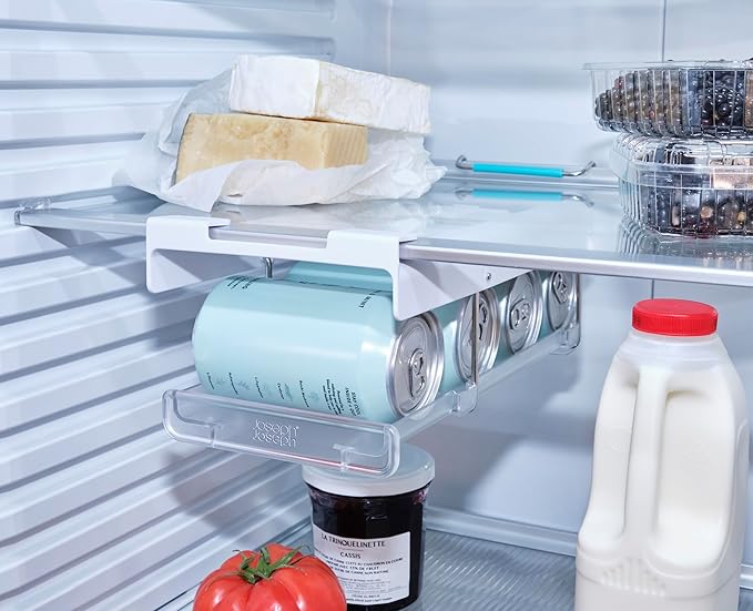 Joseph Joseph FridgeStore 2-Pack Foldable Under-Shelf Fridge Storage Can Dispenser – Space-Saving Holder, Fits Shelves 13-18" Deep