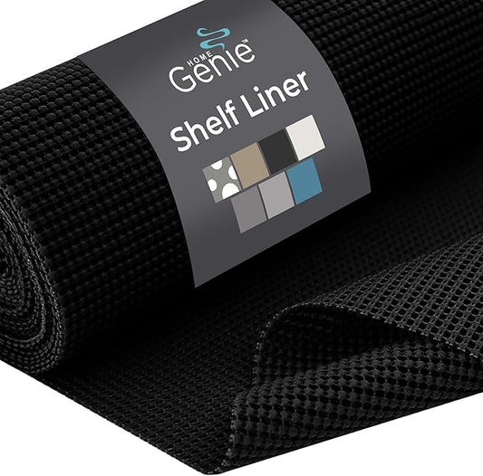HOME GENIE Shelf Drawer and Cabinet Liner, Durable with Strong Grip, 12 in x 20 FT, Non Adhesive Liners Protect Kitchen Cabinets and Cupboard, Pantry, Bathroom Drawers and Shelves, Desks, Pitch Black