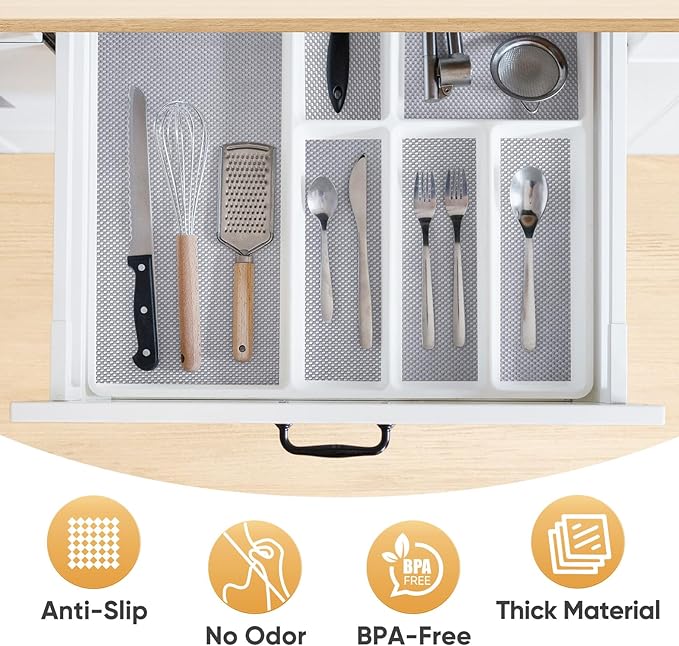 BALEINE Cabinet Liner, Drawer and Shelf Liner for Kitchen Cabinets Non-Adhesive, Non-Slip Protect Desks, Cupboard, Drawers, Shelves, Tableware (12 in x 20 Ft, Beige)