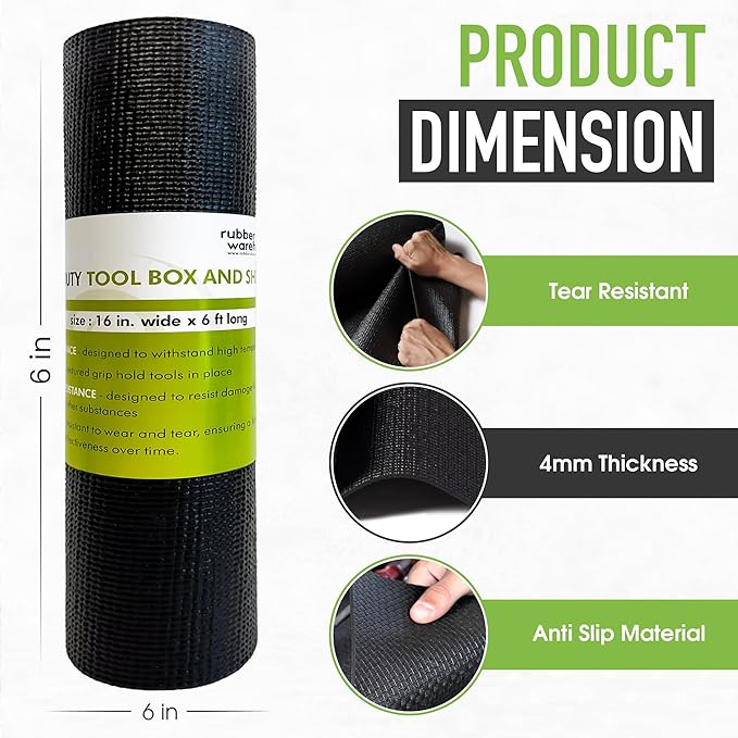 Rubber Sheet Warehouse | Tool Box Mat for Protecting Your Tools, Padding Work Surfaces, Industrial Grade | 16 inch Wide x 6 ft Long (PVC)