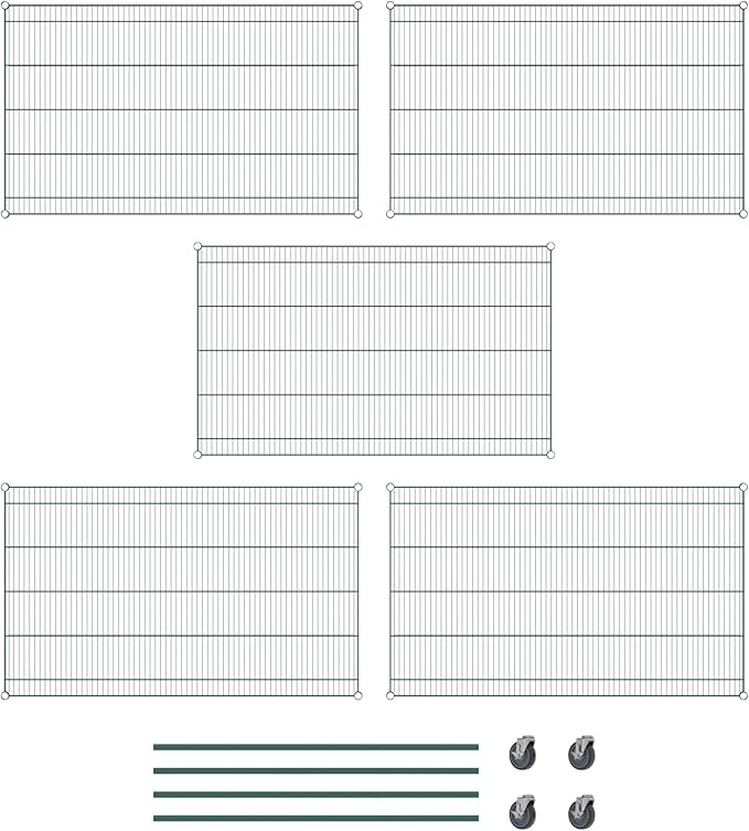 Commercial NSF Listed Green Epoxy Mobile Wire Shelving Kit 36" x 60" x 60", with 5 Shelves Perfect for Warehouse, Walk-in Refrigerator, Freezer, Grocery Store, Restaurant, Dishroom
