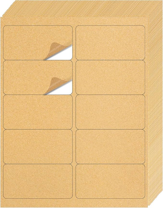 YEGAWEN Shipping Labels Stickers, 2"×4" Printable Mailing Label for Laser/Inkjet Printing- Matte, Permanent Adhesive Labels Stickers (Kraft Brown)