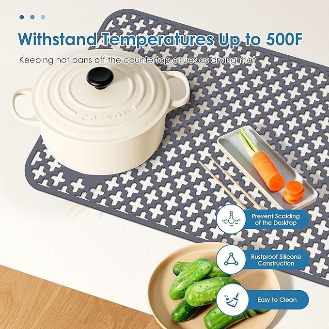 Flytime Silicone Kitchen Sink Protector Mat with Right & Left Drain, 28.35"x 14.37" Kitchen Snk Grid Accessory, Non-Slip Folding Heat-Resistant Mat for Bottom of Farmhouse Stainless Steel