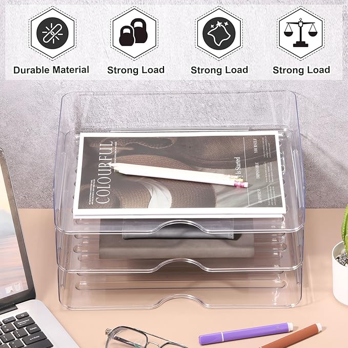 PATIKIL 13"x9.8"x2.9" Stackable Letter Tray, 2-Tier Paper Organizer Rectangular Plastic Desk Organizer Accessories File Holder for Office Desk Drawers Paper Storage, Clear