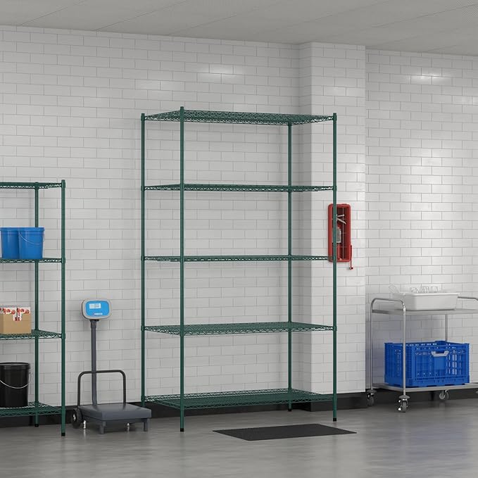 Commercial NSF Listed Green Epoxy Stationary Wire Shelving Kit 30" x 54" x 96", with 5 Shelves Perfect for Warehouse, Walk-in Refrigerator, Freezer, Grocery Store, Restaurant, Dishroom
