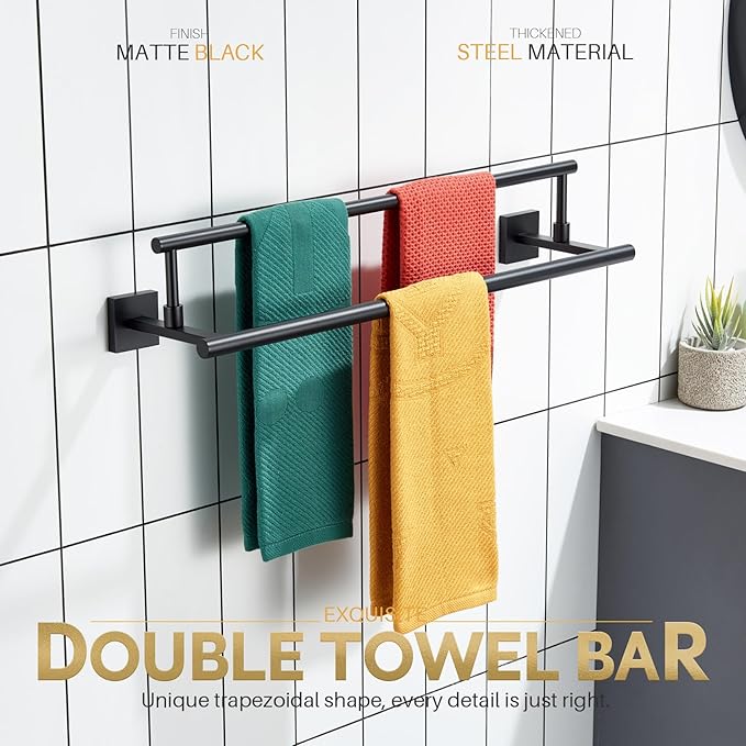 KOKOSIRI Bathroom Towel Bars 20 Inch Double Towel Rails Matte Black Towel Holder for Kitchen Garage Wall Mount Stainless Steel B5009BK-L20