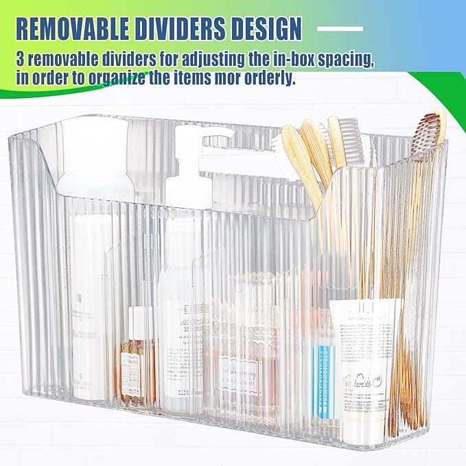 6 Pack Plastic Adhesive Mount Cabinet Door Organizer Bins Clear Wall Mounted Storage Organization Container Makeup Shelves Hanging Basket for Kitchen, Bathroom, Pantry, Space Saving Holder