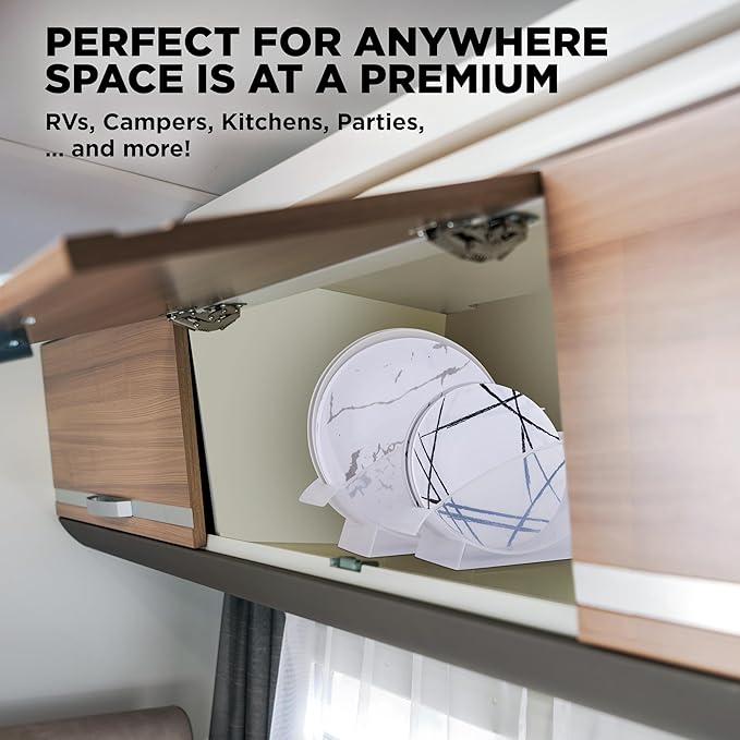 Jumbl 10-Inch Veritcal Salad Plate, Dessert Plate Holder, Cabinet Space Saver and Organizer, Plastic Plate Cradle pefect for small cabinet storage, RV's, apartments. Comes with 1 Cradle