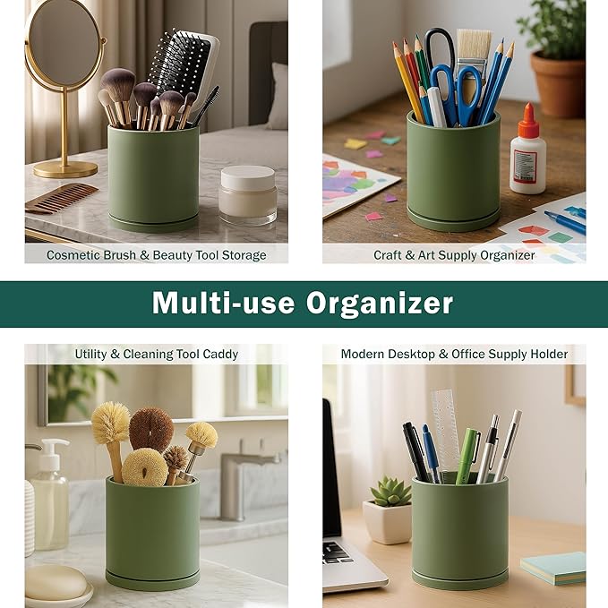 D'vine Dev 360° Rotating Utensil Holder – 5" Kitchen Utensil Crock for Countertop, Modern Cooking Tool Organizer for Kitchen Storage & Décor, Set of 2, Olive, 72-Y-C-1