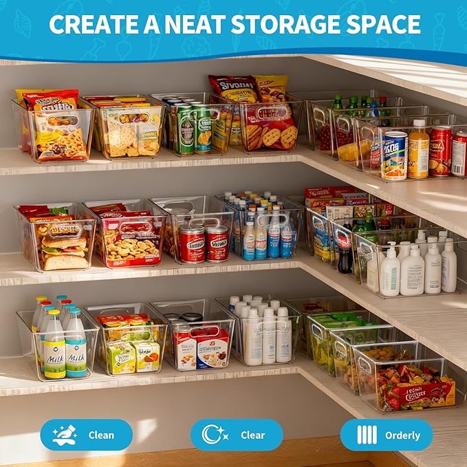 Fridge Organiser Set, Transparent Storage Box Organisers, Stackable, Organiser Boxes for Fridge, Cupboard, Pantry, Snacks, Cans, Kitchen - BPA-Free, 29 x 20 x 15.5 cm