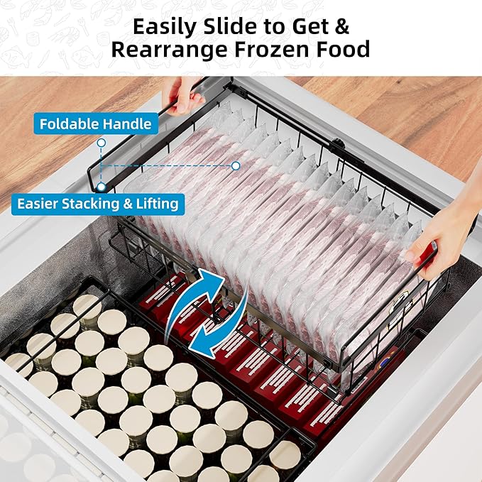 Deep freezer organizer bins-Fit 10 to 20 Cu.FT，2 Pcs stackable wire baskets for freezer，Vegetable Fruit Basket，kitchen countertop organizer，pantry organizers and storage，Expandable length 11.42-17.91"