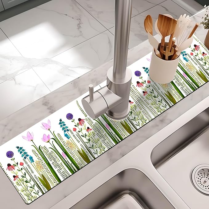 Kitchen Sink Splash Guard Faucet Mat -1 PC Super Absorbent Fast Drying Mat Sink Gadgets-Splash Guard Behind Faucet Drip Catcher for Kitchen, Bathroom,Sink Mat, Dish Drying Mat, Bathroom(23.5" X 5.5" )