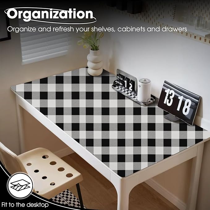 ALIUNI Drawer and Shelf Liner, Non-Slip Kitchen Cabinet Liners Non-Adhesive Thick Strong Grip Waterproof Washable Mats Protect Dresser Shelves Cupboard Bathroom Cabinets, Buffalo Plaid, 12 in X 10 FT