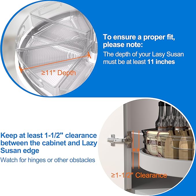 Lazy Susan Organizer Bins for 28"-29" Diameter Corner Cabinet Lazy Susan, 6 Pack, Clear Plastic Cabinet and Pantry Storage Bin, 1/8 Wedge-Food Safe, BPA Free
