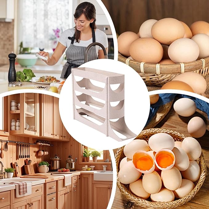 Egg Holder for Fridge | 4 Tier Automatic Rolling Storage Rack,Large Capacity Clear Egg Dispenser,for Freezer Side Door Home Kitchen Cabinet Holds Up To 30 Piece