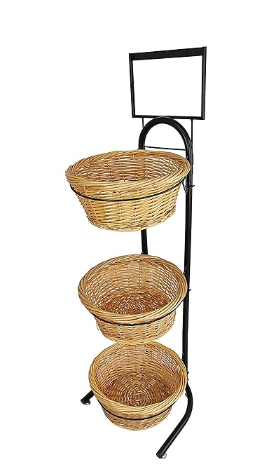 FixtureDisplays® 3 Tiers Wicker Market Basket Fruit Vegetable Bakery Goods Display Stand Pantry Kitchen Organizer 31042
