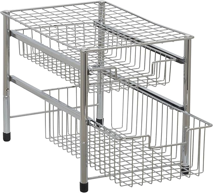 Household Essentials Silver 1239-1 Free Standing Pull Out Cabinet Organizer Shelf | Double, 16.5" Deep