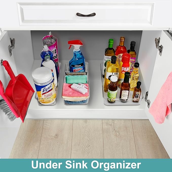 Sorbus Fridge Organizer on Wheels - Rolling Fridge Organizers and Storage Clear Design with Dividers & Handles for Kitchen Organization and Storage (Flat Top, Small - 2 Pack)