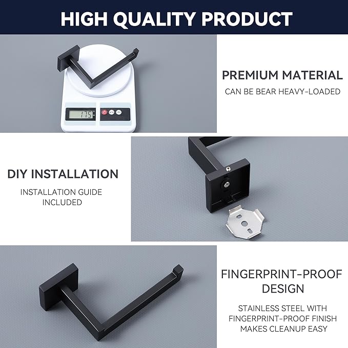 LANC Black Toilet Paper Holder, Bathroom Toilet Paper Roll Holder Wall Mounted, Modern Matte Black TP Holder for Bathroom Kitchen Stainless Steel, Left and Right 2 Pack, A8807MB-LRP2