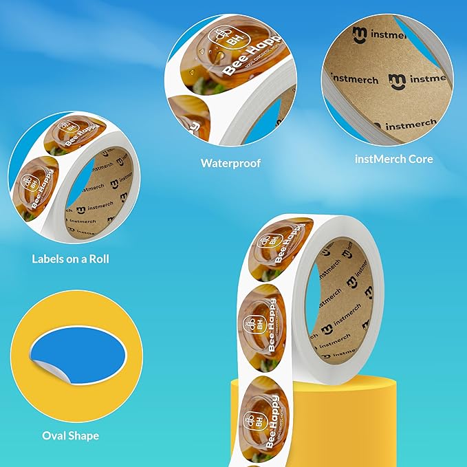 instMerch Custom Sticker Roll Labels — Logo Stickers Customized Labels — Custom Stickers for Business Logo (Oval)
