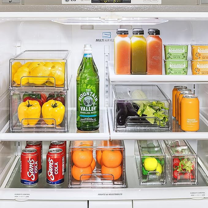 Sorbus Fridge Drawers - Clear Stackable Pull Out Refrigerator Organizer Bins - Food Storage Containers for Kitchen, Freezer, Vanity & Fridge (6 Pack | 1 Medium, 2 Small Stackable Drawer Bins)