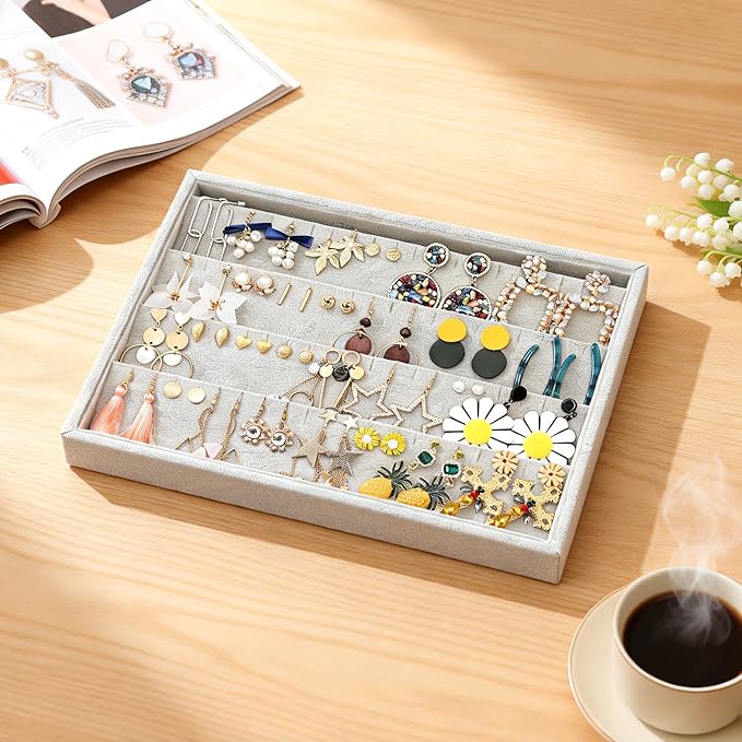 Stratalife Stud Earring Organizer Stackable Jewelry Tray Removable Display Tray Organizer for Jewelry Necklace Earring Drawer Insert Grey