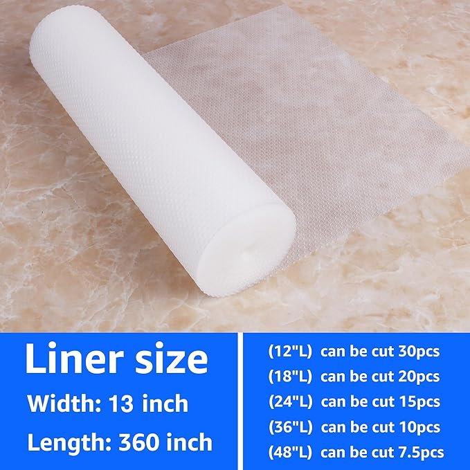 PABUSIOR Shelf Liners for Cabinets: Clear Non-Adhesive Kitchen Drawer Mats - Transparent Waterproof Refrigerator Liner for Pantry Shelves 13" W x 360" L