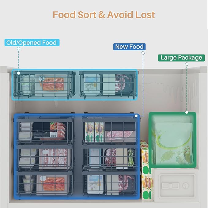UMDONX Freezer Storage Box - Hanging Freezer Basket, Easy Slide-Out Access, 4-Piece Set, Black