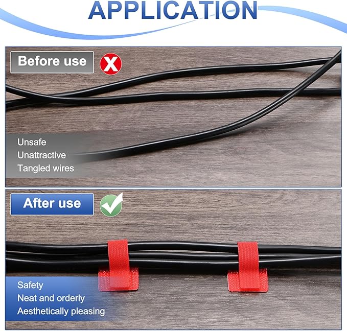 M METERXITY 100-Pack Hook and Loop Cable Ties, 3.5 x 1.1 Inch Adjustable Self-Adhesive Cord Organizer for Desk/Home/Wall/Office Essentials, Cable Management Under Desk [Red]