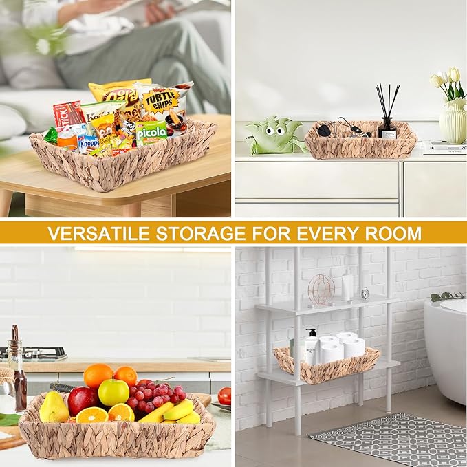 Snack Bar Station Organizer,Pantry Organizers and Storage Bins,Hand-Woven Snack Basket for Countertop,Natural - Water Hyacinth Snack Display Box Candy,Drink Packet,Chips,Spice Organizer