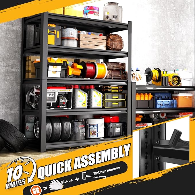 71" H Garage Shelving 5-Tier Heavy Duty Storage Shelves, Adjustable Metal Shelf Unit, Utility Organizer Rack for Basement, Pantry, Kitchen, Warehouse,15.7" Dx35.4 Wx71.2 H, Black