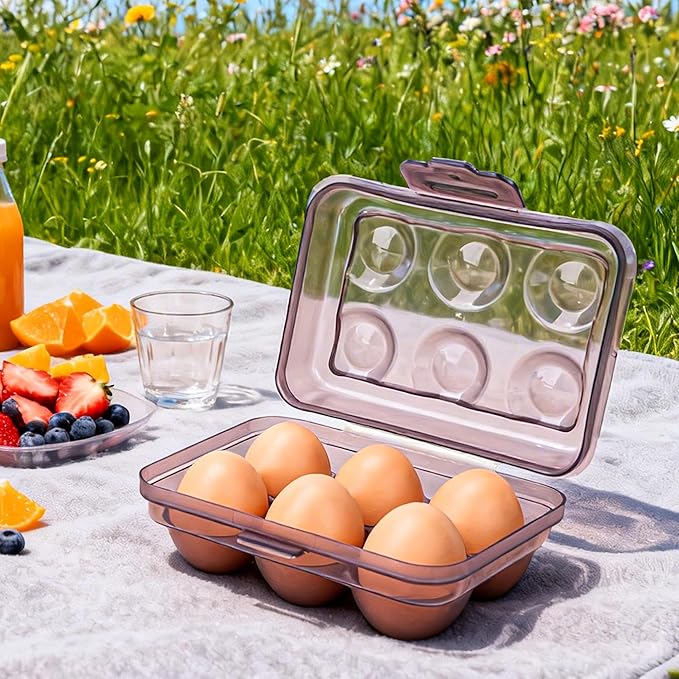 Portable Stackable Egg Storage Container, 2-Pack 6-Egg Holders with Tight-Fitting Lids, Purple PP Refrigerator Organizer and Travel Egg Carrier