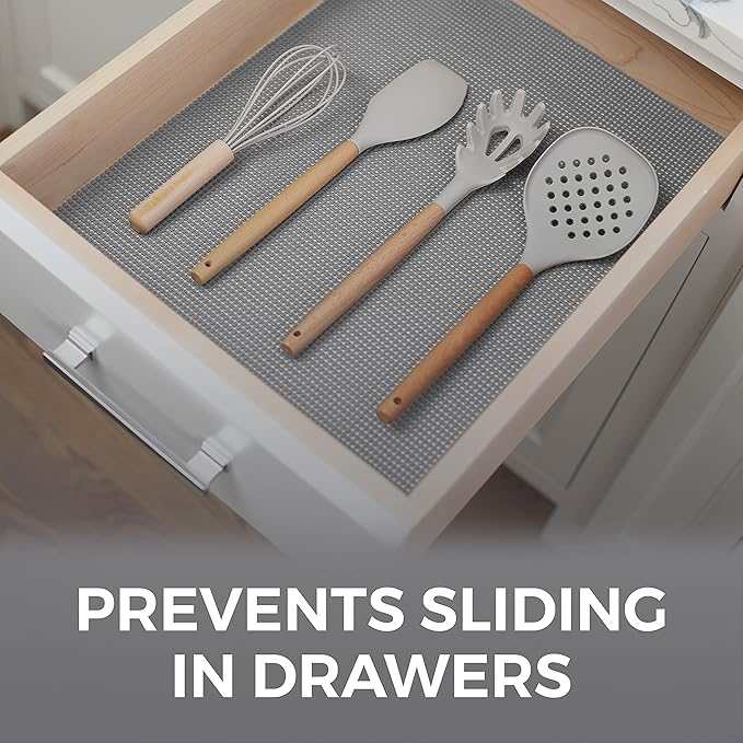 HOME GENIE Shelf Drawer and Cabinet Liner, Durable with Strong Grip, 17.5 in x 10 FT, Non Adhesive Liners Protect Kitchen Cabinets and Cupboard, Pantry, Bathroom Drawers and Shelves, Desks, Soft Gray