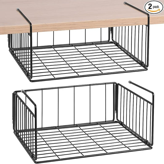 SUFAUY 2-Pack Under Shelf Basket, Under Cabinet Storage Hanging Organizer Holds up to 22lbs, Add Shelves for Storage for Pantry Closet, 11.3“d x 12.3" w, Black
