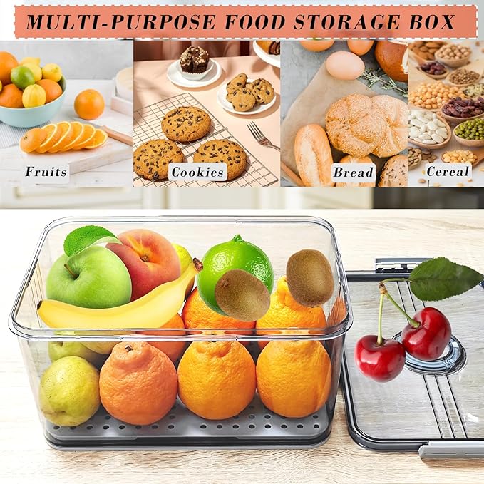 Bread Box Bread Boxes for Kitchen Counter Airtight,Time Recording Bread Storage Container with Lid, Bread Keeper for Homemade Bread, Toast, Bagel, Donut and Cookies, Grey