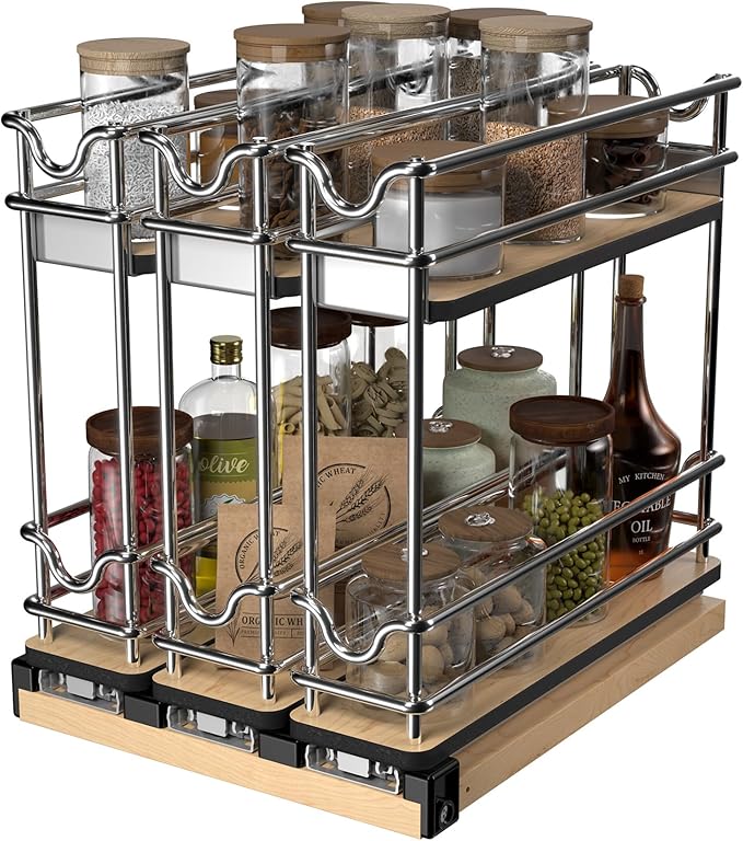 Rev-A-Shelf 9" Pullout Organizer, 2 Tier Triple Narrow Upright Shelf, 5WU2-9N3-1
