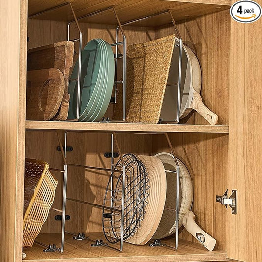 Blulu 4 Pcs Baking Sheet Organizer 12" x 20" Tray Dividers for Cabinets Kitchen Cabinet Dividers Vertical for Baking Sheets Chrome Pan Rack Storage Wires for Kitchen Cupboards(Silver)