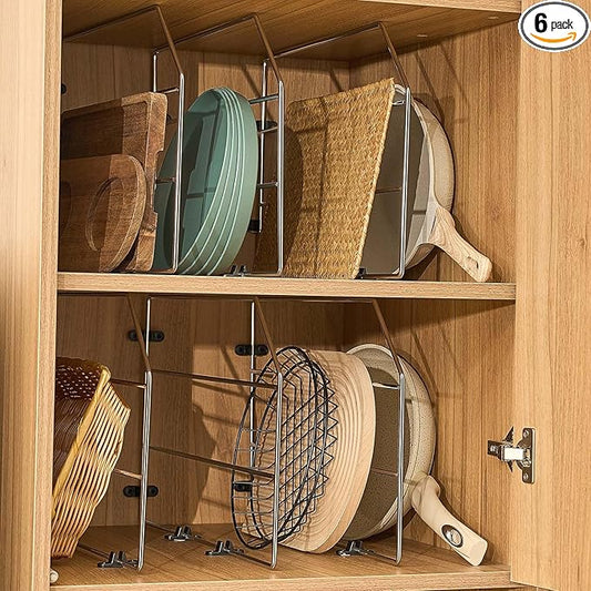 Blulu 6 Pcs Baking Sheet Organizer 12" x 20" Tray Dividers for Cabinets Kitchen Cabinet Dividers Vertical for Baking Sheets Chrome Pan Rack Storage Wires for Kitchen Cupboards (Silver)