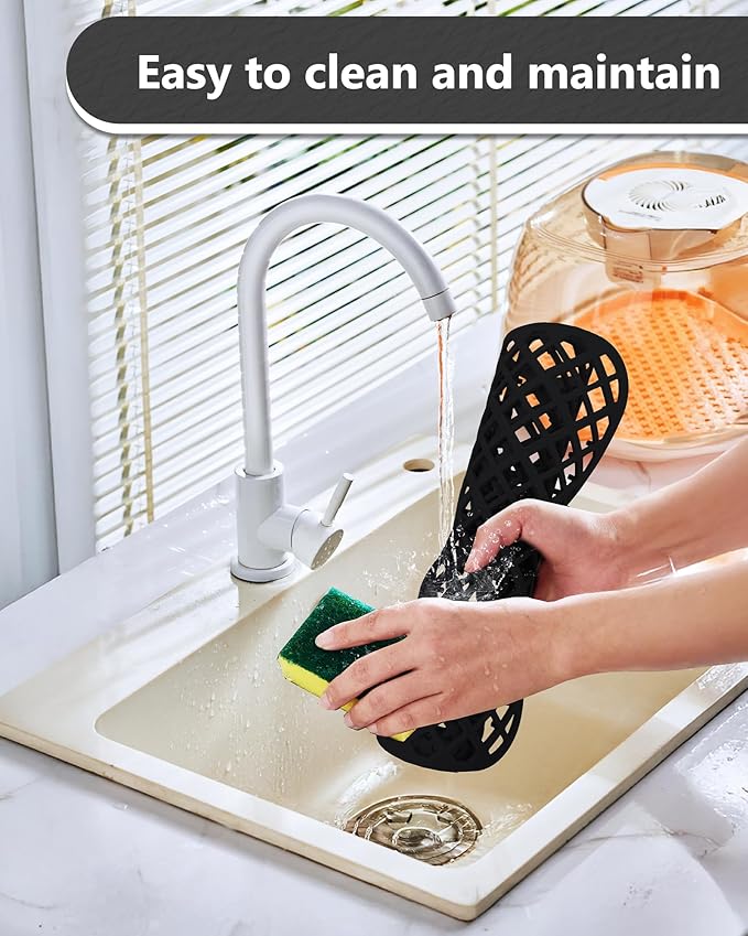 BEHOK 2 Pack Silicone Sink Protectors for Kitchen Sink, Lozenge Pattern 13 x 11 Inches Sink Mat, Non-Slip and Durable Sink Protector Silicone, Rear Drain, Black